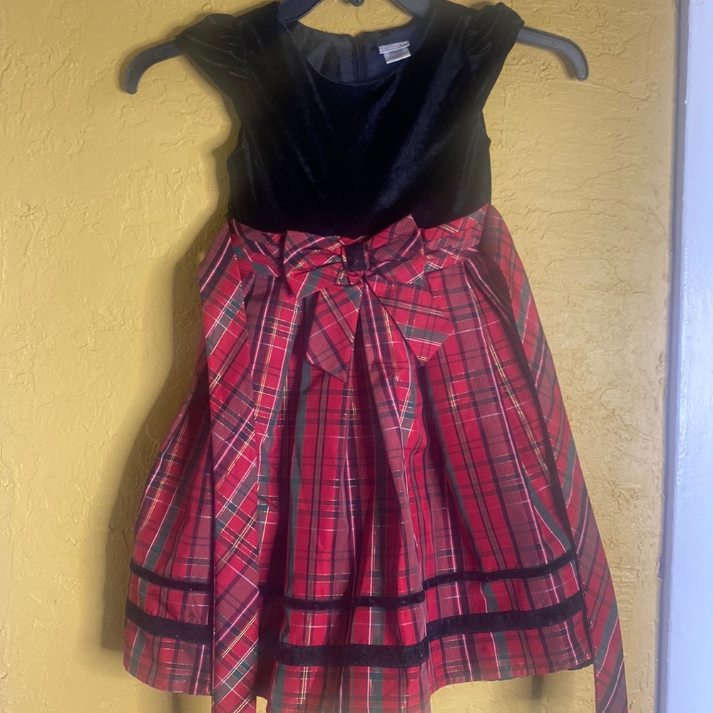 Black top velvet with a Plaid bottom girls dress